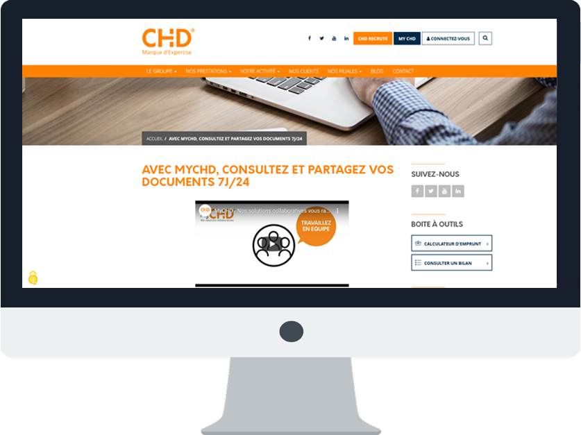 Ecran d'ordinateur présentant la plateforme CHD créée par MyCompanyFiles